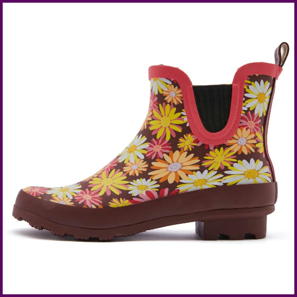 Women's Waterproof Ankle Rain Boots, Non-Slip Garden Shoes, Floral Print